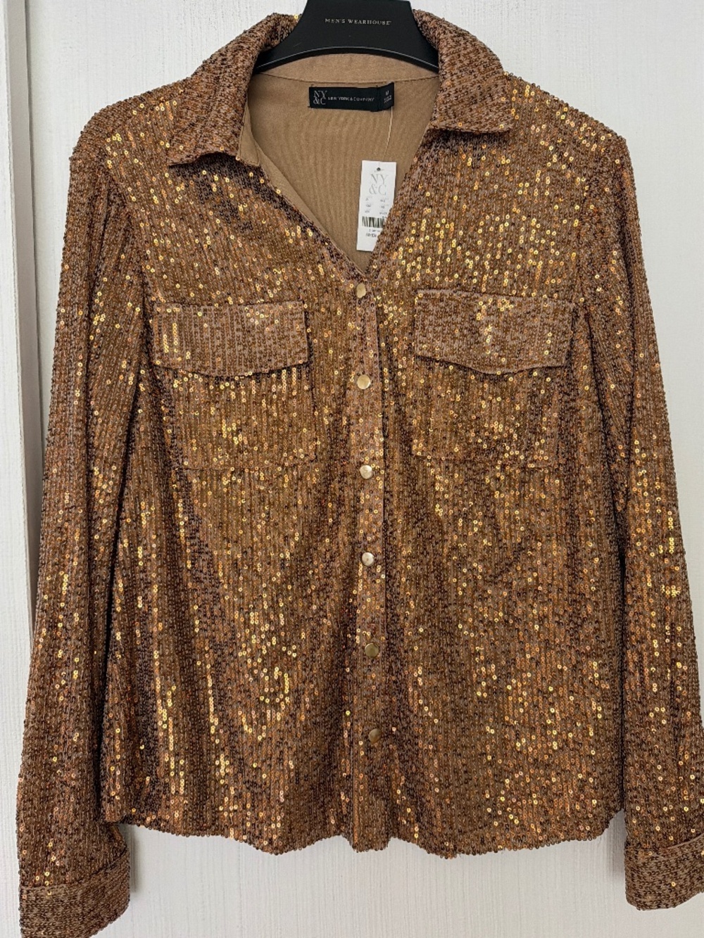 New York & Company Gold Sequin Button Down Top Size Medium NWT